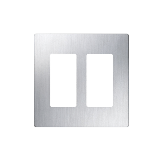 Placa de pared 2 espacios, diseño tipo metálico, para atenuador (dimmer), apagador ó control remoto inalámbrico LUTRON.