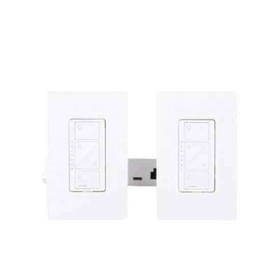 (Caseta Wireless) Kit Hub controlador, 2 atenuadores, 2 controles remotos, 2 base mesa y 2 tapas.