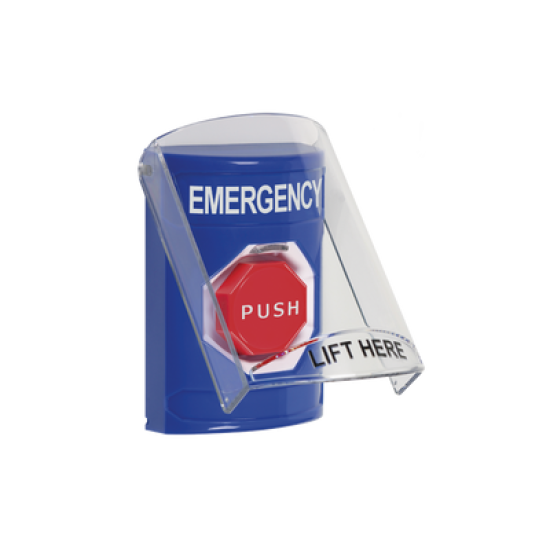 Botón De Emergencia Con Bocina De Advertencia Integrada, Solo Interior, Texto En Inglés, Tapa Protectora De Policarbonato Súper Resistente, Llave Para Restablecer