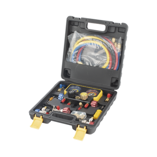  Manómetro de 4 vías con Accesorios para Gas refrigerante  R410A/ R32/ R134A/R22 