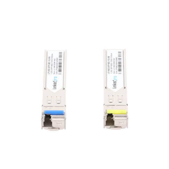 Transceptores Ópticos Industriales Bidireccionales SFP (Mini-Gbic) / Monomodo 1310 & 1550 nm / 1.25 Gbps / 1000BASE-BX / Conector LC/UPC Simplex / DDM / Hasta 5 km / 2 Piezas