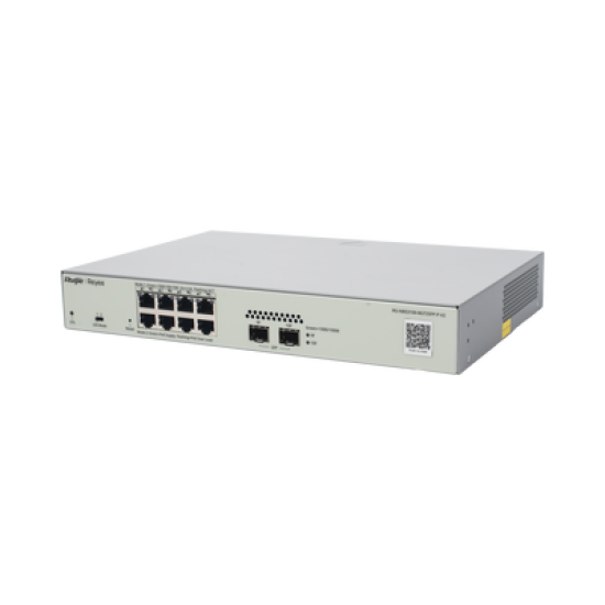 Switch Administrable PoE Capa 2 con 8 puertos Gigabit PoE 802.3af/at + 2 SFP para fibra 1Gb, gestión gratuita desde la nube, 125w