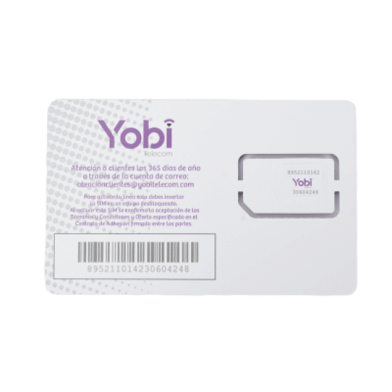 SIM Yobi para dispositivos móviles 3G/4G, 5GB Mensual por 1 año de servicio (solo datos)