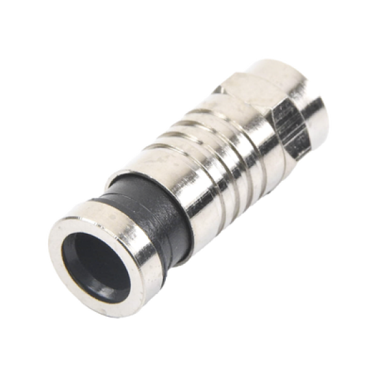 Conector F Macho de Compresión para cable RG-6, Cuerpo de Bronce Niquelado.