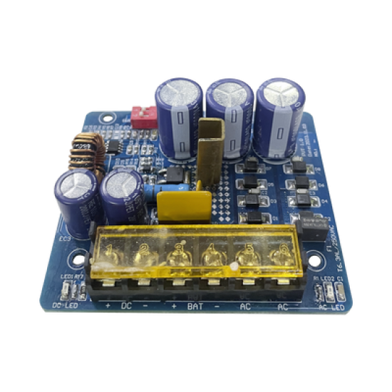 6 o 12  o 24 Vcc @ 4 A / Fuente tipo tarjeta/ 1 salida / requiere transformador de entrada  / capacidad de baterías / baterías no incluidas.