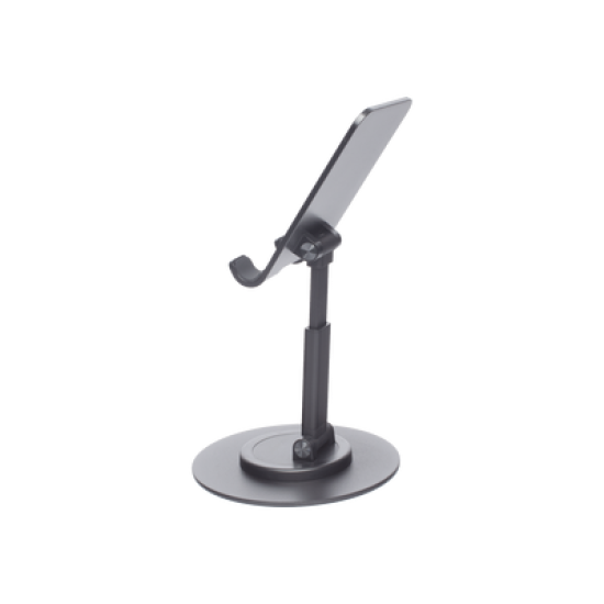 Soporte para Teléfono Celular Giratorio | 360° de Rotación | Angulo Ajustable | Altura Ajustable 17-20cm  | Antideslizante | Ejes Giratorios de Alta Precisión| Plegable | Aluminio | Color Gris