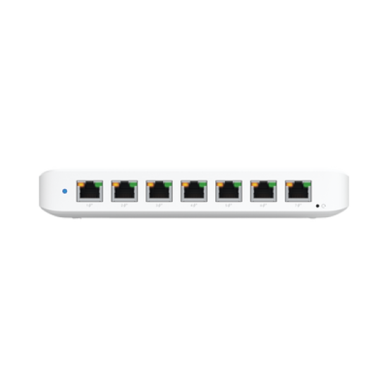 UniFi Switch Ultra 210W Administrable / 8 puertos GbE / (1) puerto POE++ IN opcional y (7) puertos POE+/ Wattaje depende de fuente o POE IN / Incluye fuente AC hasta 202W para POE