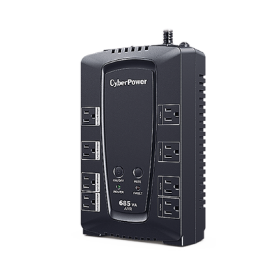 UPS de 685 VA/390 W, Topología Línea Interactiva, Entrada 120 Vca NEMA 5-15P, Tipo Gabinete Compacto, Con 8 Tomas NEMA 5-15R