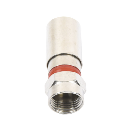 Conector F Macho de Compresión, Metálico para cable RG-59, Cuerpo de Bronce Niquelado.