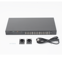 Switch PoE+ No Administrable Ideal para CCTV, 24 Puertos 10/100 y2 Uplinks Gigabit, Carcasa Metálica