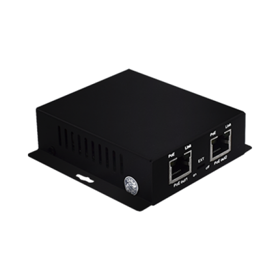 Inyector PoE Extenido Industrial / PoE 802.3 af/at Hasta 30W / Conexión plug and play / Alcance de hasta 250 metros / Aplicaciones CCTV / Alimentación PoE af/at o Vcc 37-57 Vcc