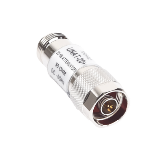 Atenuador en Línea de 20 dB, 0.5 W, Conectores N Macho-Hembra, CD-6 GHz.
