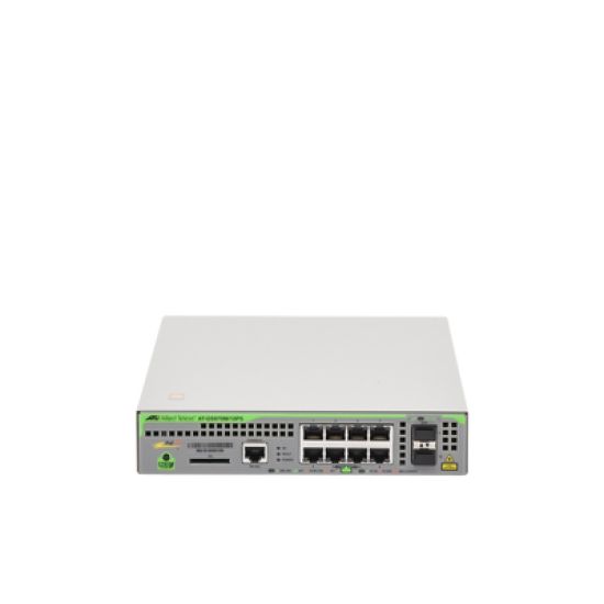 Switch PoE+ Administrable CentreCOM GS970M, Capa 3 de 8 Puertos 10/100/1000 Mbps + 2 SFP Gigabit, 124 W