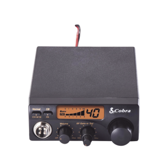 Radio móvil en banda CB de 40 canales en modulación AM con pantalla monocromática y función de PA 