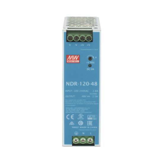 Fuente de poder industrial de 120 W, salida 48 Vcc, entrada 90~264 VCA, para montaje en riel DIN, 