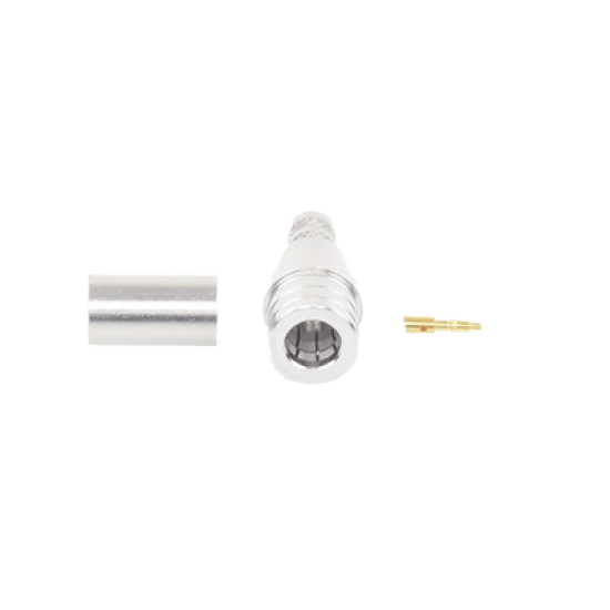 Conector QMA (Quick Mate) Macho, Anillo Plegable para RG-8/X, LMR-240, Bronce Blanco/Oro/Teflón.