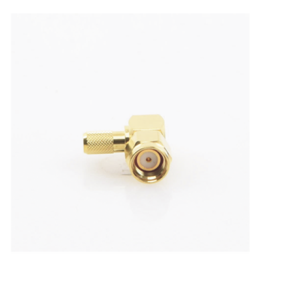 Conector SMA Macho Inverso en Ángulo Recto de Anillo Plegable para Cables RG-58/U, RG-142/U, Oro/ Oro/ Teflón.
