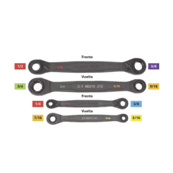 Juego de 2 llaves Estriadas de Matraca 4 en 1 con 8 Medidas Inglesas 1/2-5/8