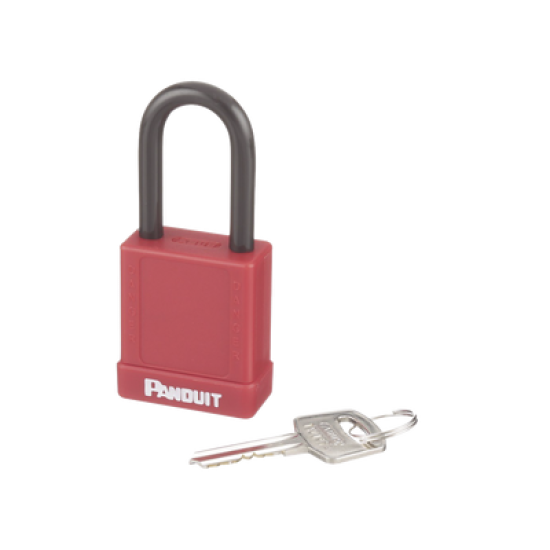 Candado de Bloqueo LOTO de Seguridad Dieléctrico, Con Llave Única, Diámetro de 6.5 mm, Color Rojo