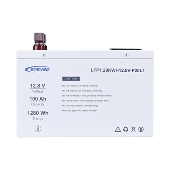 Batería de Litio LiFePO4 12.8Vcc, 100Ah, 1.28KwH, Pantalla LCD para Monitoreo Local, Carcasa Metálica