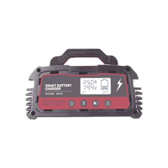 Cargador de Baterías / 12 o 24 Vcc / hasta 250 Ah / 25 A / Display LCD 