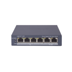 Switch Gigabit PoE+ / Administrable / 4 Puertos 1000 Mbps PoE+ / 2 Puertos 1000 Mbps Uplink / Configuración Nube Hik-PartnerPro / Modo Extendido hasta 300 Metros / 45 Watts