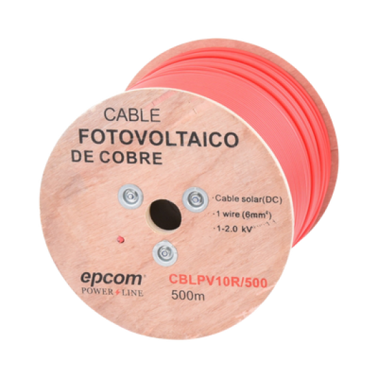 Carrete de 500 Metros / Cable Fotovoltaico Rojo  / Material COBRE / 6mm² (10AWG) / 2000 Vcc