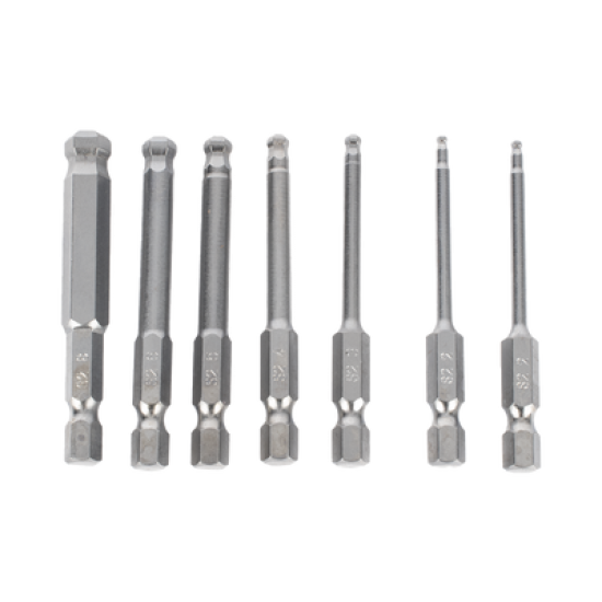Juego de 7 Puntas Hexagonales / Allen, Milimétricas con Cabeza Redonda  para Destornillador de entrada Hexagonal de 1/4