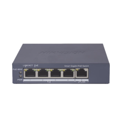 Switch Gigabit PoE+ / Administrable / 4 Puertos 1000 Mbps PoE+ / 1 Puerto 1000 Mbps Uplink / Configuración Nube Hik-PartnerPro / Modo Extendido hasta 300 Metros / 60 Watts