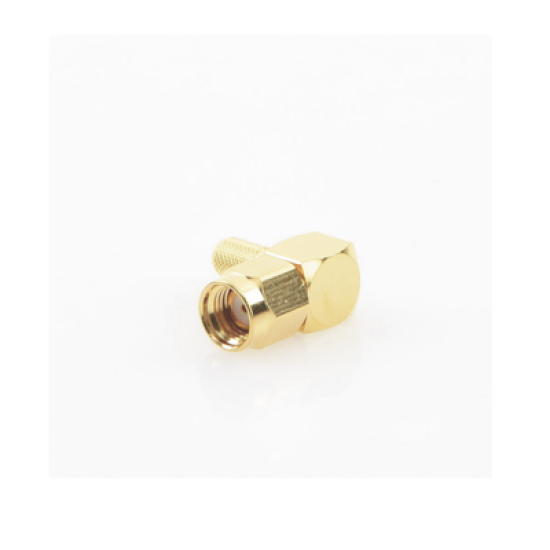 Conector SMA Macho Inverso en Ángulo Recto de Anillo Plegable para Cables RG-58/U, RG-142/U, Oro/ Oro/ Teflón.