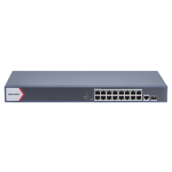 Switch Gigabit PoE+ / Monitoreable / 16 Puertos 1000 Mbps PoE+ / 1 Puerto 1000 Mbps de Uplink / 1 Puerto SFP /  Configuración Remota desde Hik-PartnerPro / Modo Extendido hasta 300 Metros / 130 Watts