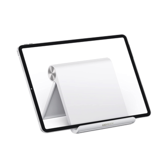 Soporte de Escritorio para Tablet /  Ajustable de 0° a 100° / Goma Antiarañazos / Antideslizante / Amplia Compatibilidad con dispositivos de 4'' a 13'' / Plegable / ABS / Color Blanco