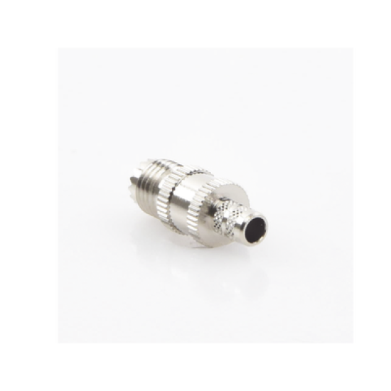 Conector Mini-UHF Hembra en Línea, de Anillo Plegable para Cable Coaxial RG-8/X, 9258, LMR-240, Níquel/ Plata/ Teflón.