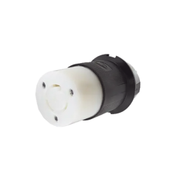 Conector Industrial con Bloqueo de Media Vuelta / 20 A 125 V CA / 2 Polos 3 Hilos / Nema L5-20R / Color Blanco y Negro.