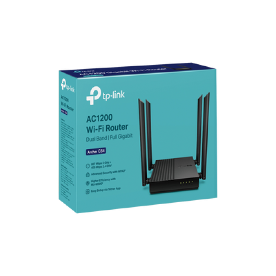 Router Inalámbrico AC 1200 / Doble Banda MU-MIMO / 1 puerto WAN 10/100/1000 Mbps / 4 puertos LAN 10/100/1000 Mbps / Compatible con EasyMesh / Administración Web o App Tether