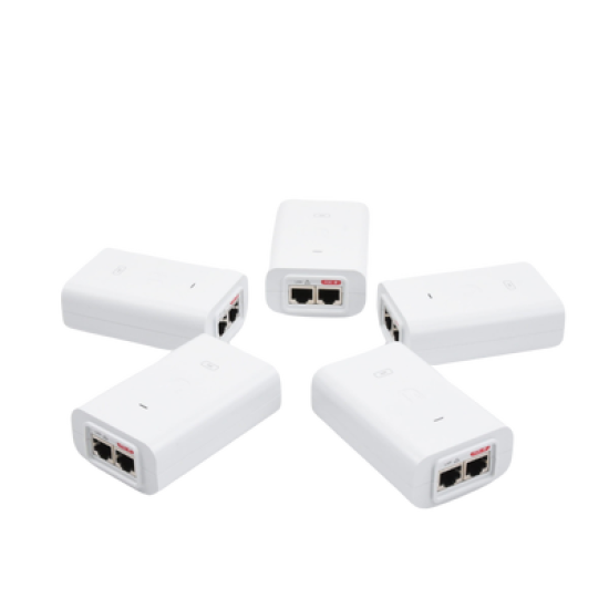 5 Unidades del Adaptador PoE Ubiquiti de 24 VDC, 0.5 A con puerto Gigabit, color blanco