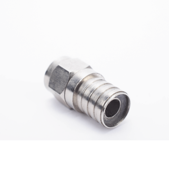 Conector F Macho, 75 Ohm, Plegable para Cable RG-6/U sin pin, Niquel/Polietileno.