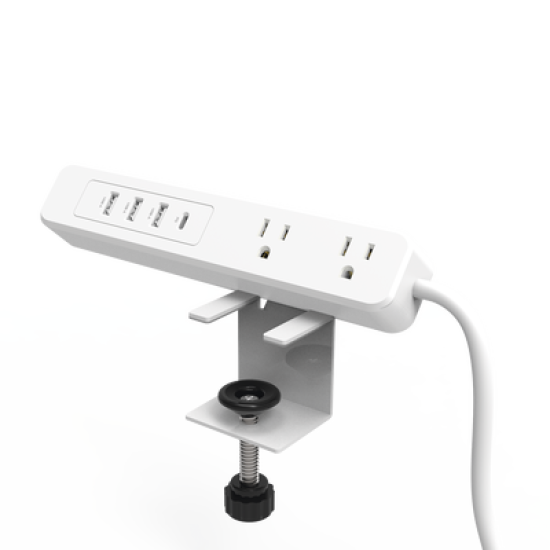 Multicontacto con Montaje para Escritorio / Carga Rápida para 65 W / 3 x Nema 5-15P / 2 x USB-A (5V @3A) / 1 x USB-C (65W)