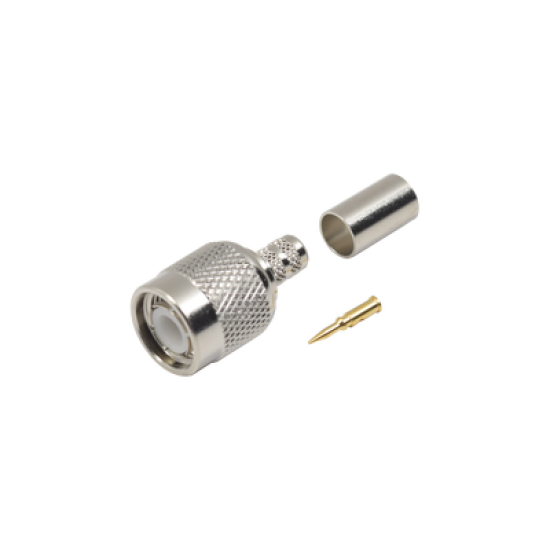Conector TNC Macho de Anillo Plegable para Cables RG-58/U, RG-142/U, LMR-195, Níquel/ Oro/ Teflón.