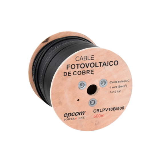 Carrete de 500 Metros / Cable Fotovoltaico Negro / 6mm² (10AWG) / Material COBRE /  2000 Vcc