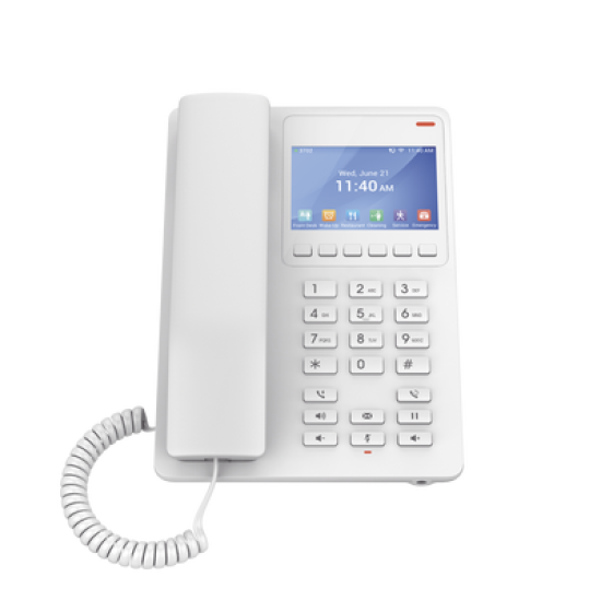 Teléfono IP Hotelero con pantalla LCD a color, 2 líneas SIP con 2 cuentas, codec Opus, IPV4/IPV6, color blanco, con gestión en la nube GDMS