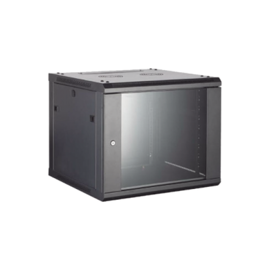 Gabinete para Montaje en Pared/ Piso, con Puerta de Cristal Templado, Cuerpo Fijo, con 12 Unidades de Rack, de 19in, Fabricado en Acero