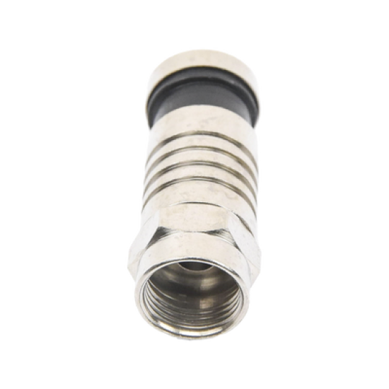 Conector F Macho de Compresión para cable RG-6, Cuerpo de Bronce Niquelado.