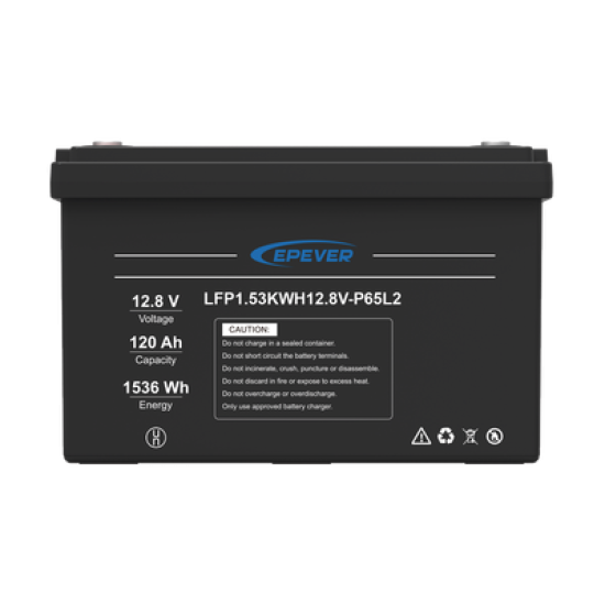 Batería de Litio LiFePO4 Ciclo Profundo 12.8Vcc, 120 Ah, 1.53Kwh, para Exterior, Libre de Mantenimiento