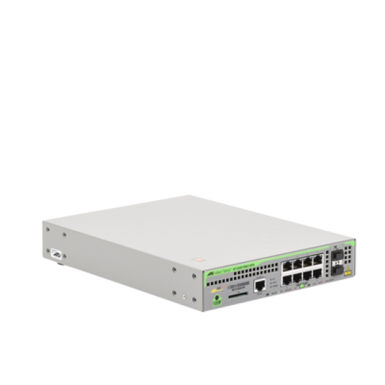 Switch PoE+ Administrable CentreCOM GS970M, Capa 3 de 8 Puertos 10/100/1000 Mbps + 2 SFP Gigabit, 124 W