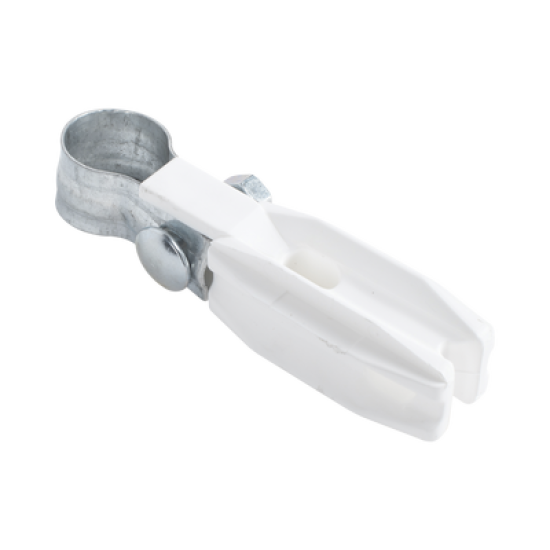 Aislador de paso o esquina de color BLANCO con abrazadera incluida de 1 Pulgada para uso en poste cerco eléctrico
