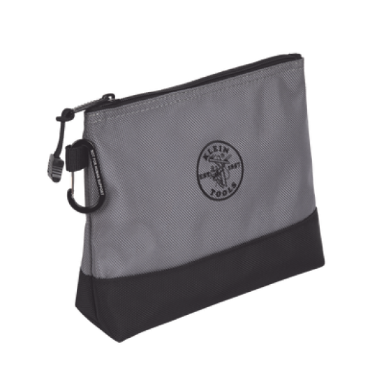 KIT 5 Bolsos Ultra Resistentes para Herramientas con Base y cierre Zipper, Colores: gris claro, amarillo, naranja, azul, gris oscuro. Todos con Mosquetones de Aluminio.