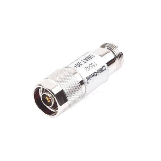 Atenuador en Línea de 20 dB, 0.5 W, Conectores N Macho-Hembra, CD-6 GHz.