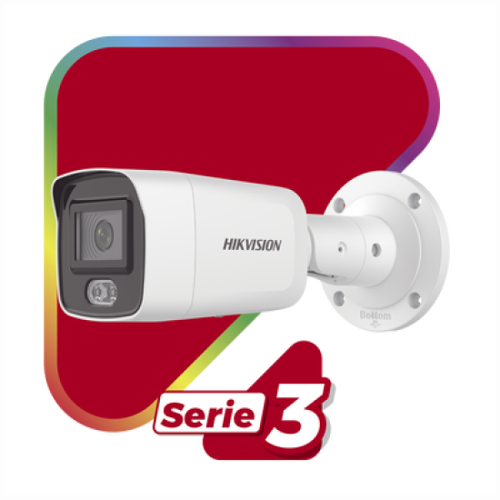 Bala IP 4 Megapixel / Imagen a Color 24/7 (ColorVu) / Lente 2.8 mm / Luz Blanca 40 mts / Exterior IP67 / WDR 130 dB / Audio y Alarma I/O / Captura Facial / ONVIF / Micro SD
