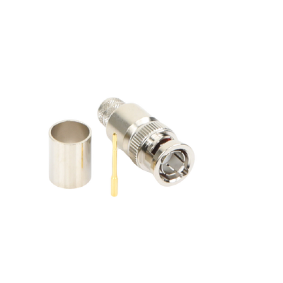Conector BNC Macho de 75 Ohm, Anillo Plegable, para Cable 8238, RG-11/U, Níquel/ Oro/ Teflón.